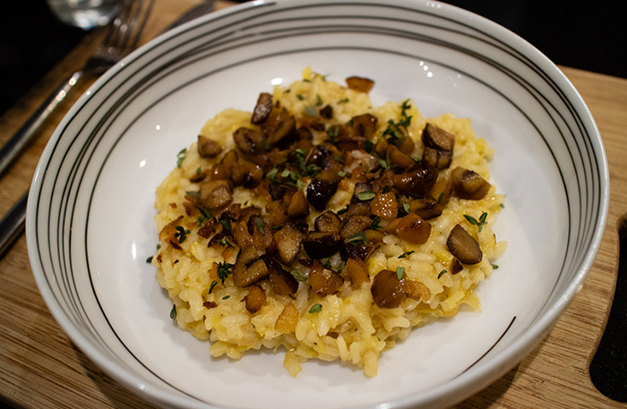 Leek risotto with chestnuts