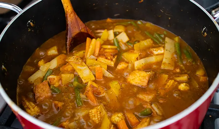 The Vegan Thai Curry cooking in the coconut milk.