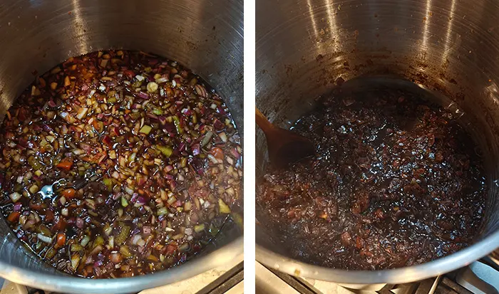 The Green Tomato Chutney Recipe being cooked in a large saucepan